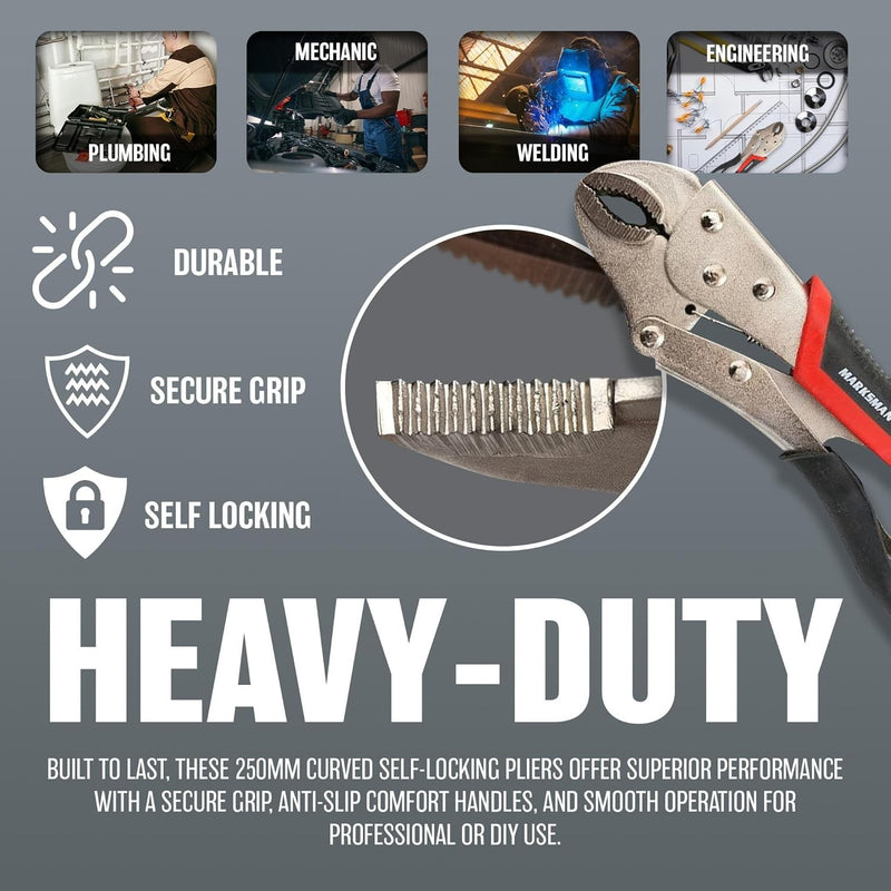10" Heavy Duty Curved Jaw Locking Pliers – Self Grip with Comfort Handles (250mm)