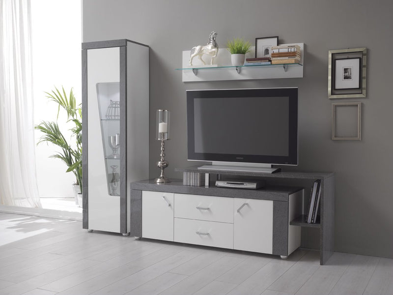 San Martino Ascot White And Grey High Gloss TV Unit With Shelf