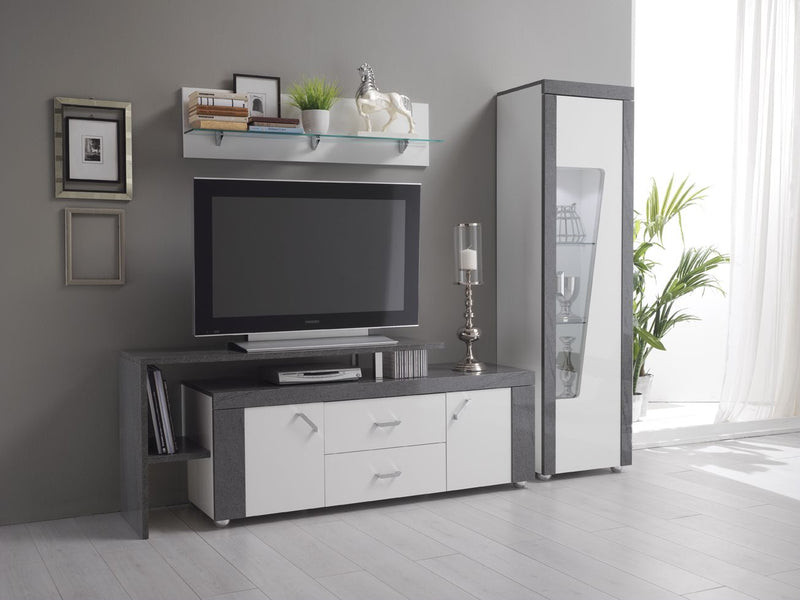 San Martino Ascot White And Grey High Gloss TV Unit With Shelf